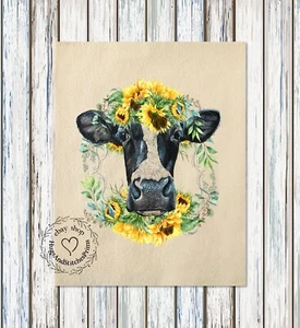 Cow Heifer in a Sunflower Wreath Fabric Panel #1118 - Picture 1 of 6