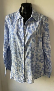 MICHAEL KORS TOP 14 BLUE PRINTED SHIRT SIZE 12 UK 14 BUTTON FRONT COTTON - Picture 1 of 6