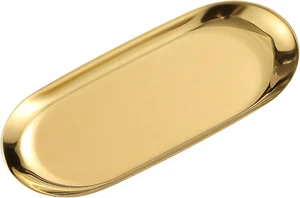 1 Pcs Gold Trinket Tray Oval Stainless Steel Small Serving Trays Towel Storage D - Picture 1 of 8