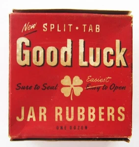 Good Luck Split Tab Jar Rubbers Boston Woven Hose Co. Vintage Red Box Of 12 - Picture 1 of 2