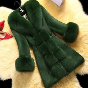 S-4XL Womens Faux Rabbit Fur Coat Oversized Fluffy Big Fur Collar Parka Slim Fit