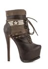 ZIGI Girl Skybox Size 8 Military Style Dark Taupe Leather High Heels Boots.