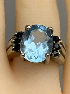 CARL ART VINTAGE ECHT SAPHIRE BLAUTOPAS STERLINGSILBER HOCH GEFASST RING 5,75 - Bild 1 von 15
