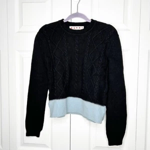 Marni Black Blue Silk Blend Wool Contrast Hem Sweater Women's Size IT 40 - Picture 1 of 9