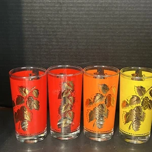 Vintage Libbey Grape Leaf design Glasses Set of Four 2/Yellow, 1-Red, 1- Orange - Picture 1 of 8