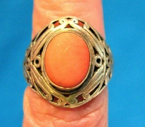 STERLING SILVER CORAL RING BAND SIZE 5.5 SIGNED M.G. 5.6 GRAMS - Picture 1 of 3
