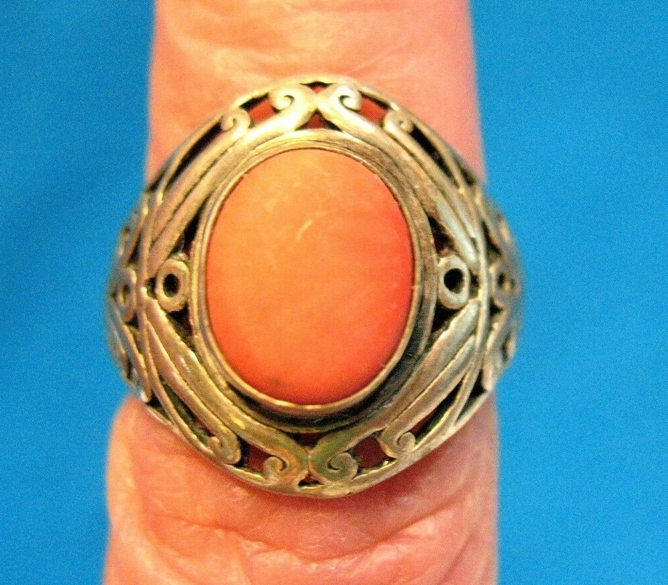 ANILLO PLATA ESTERLINA CORAL BANDA TALLA 5.5 FIRMADO M.G. 5,6 gramos Foto 1 de 3