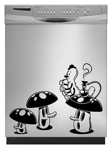 Alice in Wonderland Mushroom Decal Dishwasher Refrigerator Washing Machine Stove - Picture 1 of 4