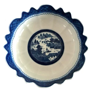 VTG Mottahedeh Blue Canton Vista Alegre Scalloped Edge 9 1/2" Serving Bowl Raise - Picture 1 of 9