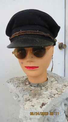 1900 年代早期 Harley Davidson 摩托车/船长海军帽深蓝色 — 第 1/4 张图片