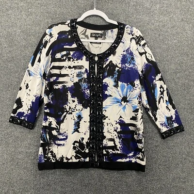 Cárdigan Suéter Spiegel Mujer L Azul Floral Cuentas Arsty Damas Granny Core Foto 1 de 4