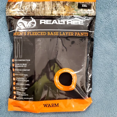 Realtree Men's Fleeced Base Layer Pants. Size 2XL Black NIP Thermal Underware - Image 1 of 4