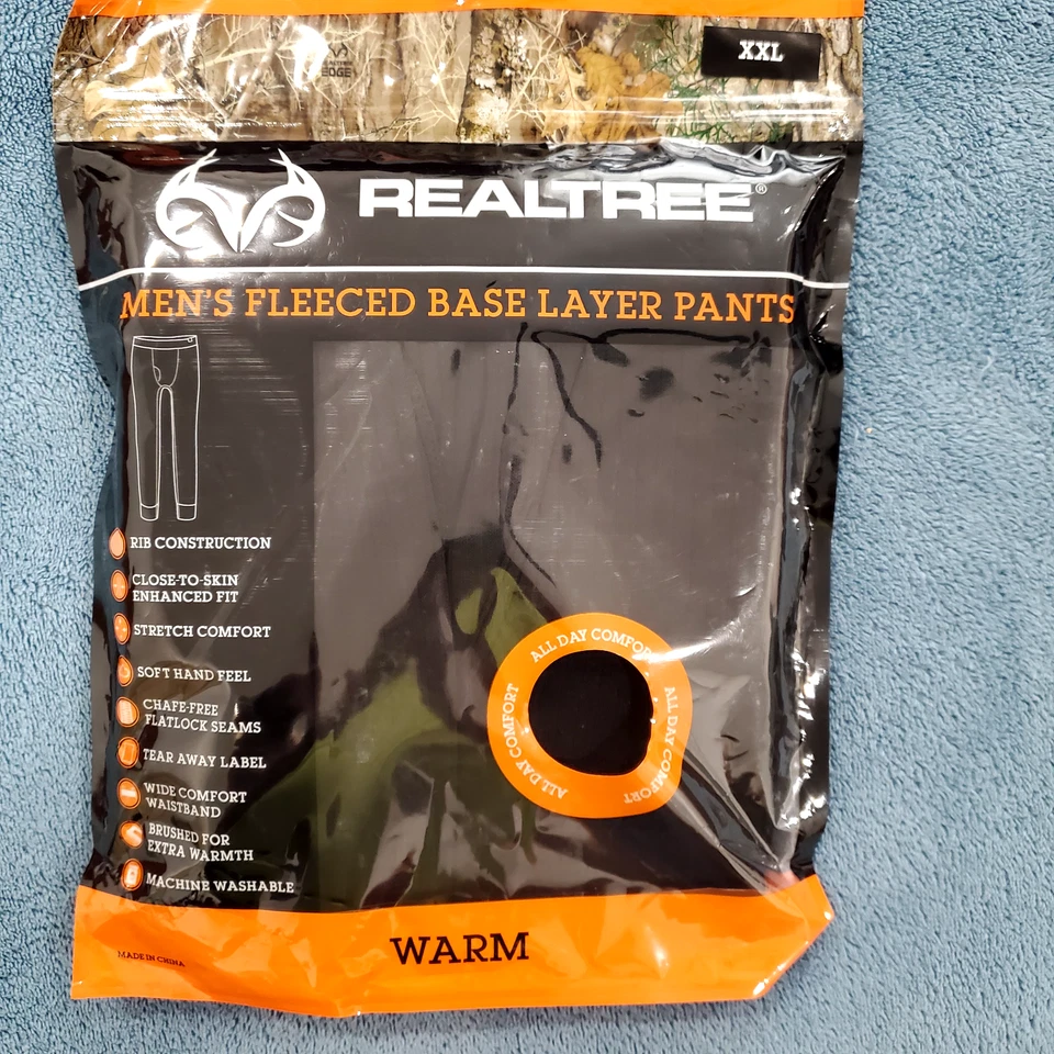 Realtree Men's Fleeced Base Layer Pants. Size 2XL Black NIP Thermal Underware - Image 1 of 4