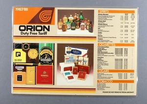 ORION AIRWAYS AIRLINE DUTY FREE TARIFF 1987/1988 INFLIGHT SHOPPING - Picture 1 of 2