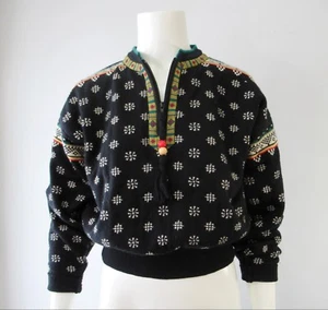 Vintage 80er Jahre Obermeyer Boho Perlen Reißverschluss nordisch zugeschnitten Pullover Wollmischung Pullover S - Bild 1 von 5