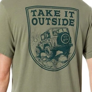 Camiseta grande nueva con etiquetas Life is Good Take It Outside ATV Jeep 4x4 verde SS Crusher para hombre - Imagen 1 de 3