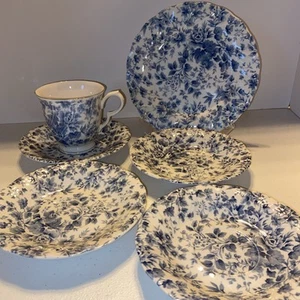 Nikko Tableware Cup Saucers Plate Tea Roses Blue Floral Japan 6pcs - Picture 1 of 9