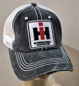 International Harvester Hat Distressed Mesh Trucker IH Hat Black & White Mesh  - Picture 1 of 19