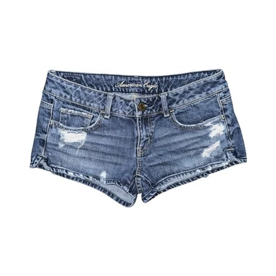 Y2K American Eagle Low Rise Micro Mini Booty Denim Jean Shorts Distressed Size 4 - Image 1 of 4