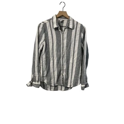 Orvis женщин льняной смеси длинным рукавом на пуговицах рулон вкладка черный белый маленький - Изображение 1 из 4