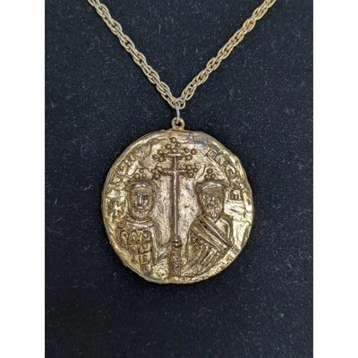 RARO Erwin Perla Imperio Bizantino Moneda Redonda Oro 25" Collar Largo "Bizancio" Foto 1 de 4