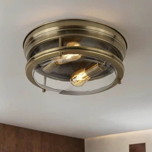 Badezimmerlampe Deckenleuchte rund Ø 40 cm IP44 in Messing antik für 2x E27 - Zdjęcie 1 z 7