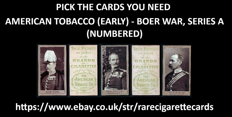 AMERICAN TOBACCO (EARLY) - BOER WAR SERIES A NUMBERED - PICK THE CARDS YOU NEED - Image 1 of 1