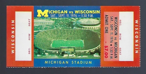 1976 NCAA WISCONSIN BADGERS @ MICHIGAN WOLVERINES FULL UNUSED FOOTBALL TICKET Cover