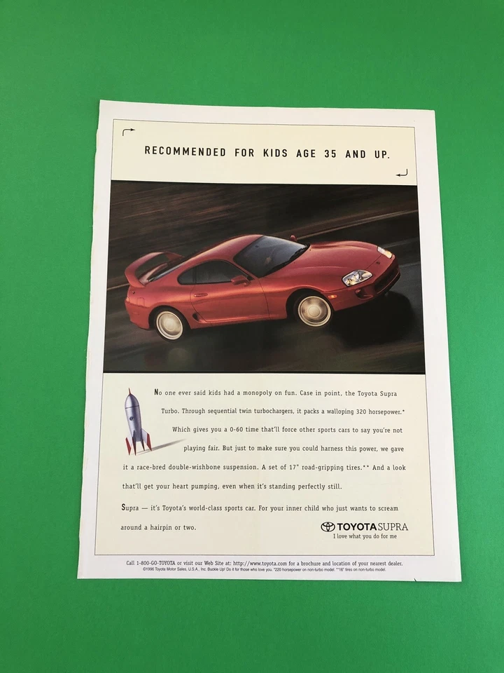 1996 1997 1998 TOYOTA SUPRA TURBO VINTAGE ORIGINAL PRINT AD ADVERTISEMENT - Image 1 of 1