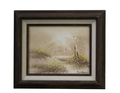 Retrato pintura al óleo de océano playa paisaje sol aves marinas volando n120 Foto 1 de 4