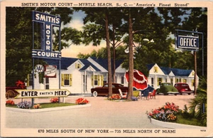 MYRTLE BEACH, SOUTH CAROLINA SMITH'S ROADSIDE MOTOR COURT MOTEL - LINEN POSTCARD - Picture 1 of 2