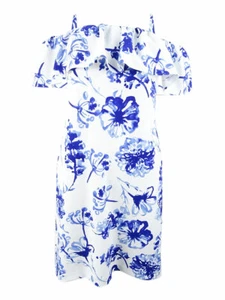 Lauren by Ralph Lauren Women's Cold-Shoulder Floral Crepe Dress (2, Cream/Blue) - Picture 1 of 2