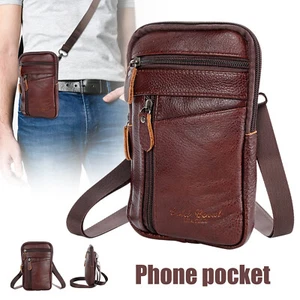 Men's Cell Phone Belt Pack Bag Loop Waist Holster Pouch Case Leather Crossbody - Picture 1 of 7