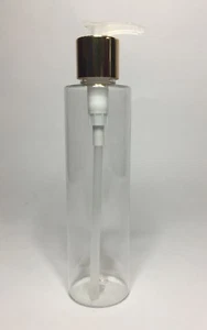 200ml Cylindrical PET Plastic Bottles And Gold/Natural Lotion Pump *ANY AMOUNT* - Picture 1 of 1