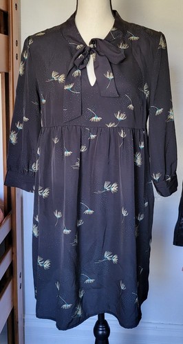 VETEMENTS Abito stile anni 60 mod shift nero pussybow geek chic L grande stampa tarassaco 