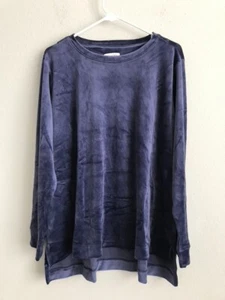 Jersey de terciopelo estampado pequeño Denim & Co. con dobladillo alto-bajo - azul marino (talla XLP) a550322 - - Imagen 1 de 4