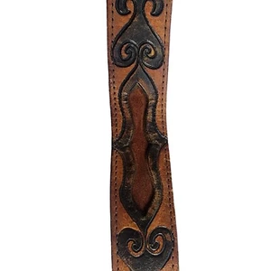Incrustación de gamuza de cuero de vaca vintage mecanizado a mano marrón 32 hippie unisex 1,5" - Imagen 1 de 12