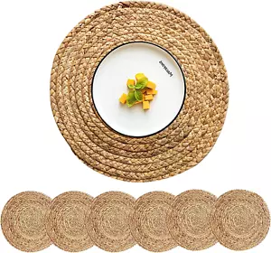 Round Woven Placemats Set of 6, Natural Water Hyacinth Place Mats, 13.5 Inch Rat - Picture 1 of 9