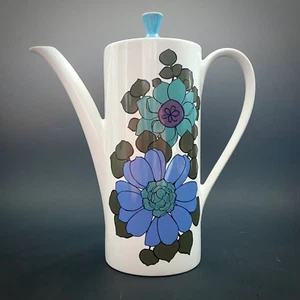 VTG midcentury modern Myott England white coffee pot with blue flower pattern - Picture 1 of 5