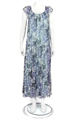 KATE SPADE Floral Gray Blue Silk Chiffon Pleated Cap Sleeve Maxi Dress sz 4 /980 - Image 1 of 4