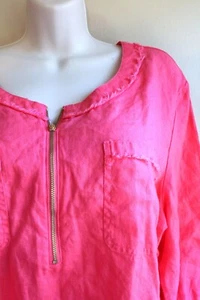 Ellen Tracy Tunic Womens XL Shirt 100% Linen 1/4 Zip Front LS Watermelon Pink - Picture 1 of 5