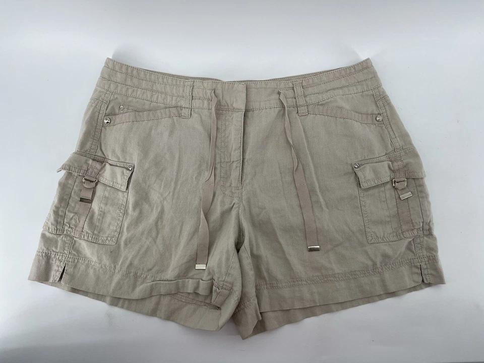 "Pantalones cortos de lino White House Black Market para mujer talla 10 tiro medio beige 34"" cintura" Foto 1 de 4