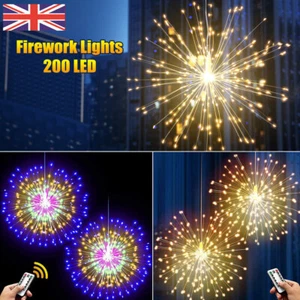 200LED Hanging Sphere Lights Starburst Fireworks Lights Dimmable 8 Modes Remote - Picture 1 of 12