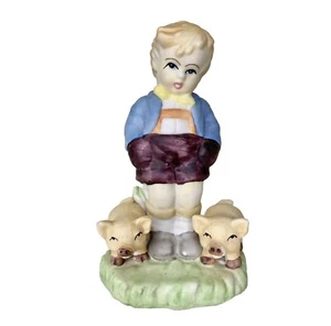 Vtg Little Boy With Pigs Porcelain Figure 4.25" Tall Hand Painted - Picture 1 of 7