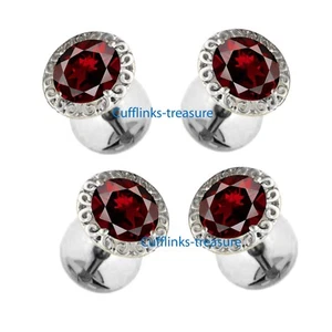 Natural Garnet Gemstones with 925 Sterling Silver Men's Tuxedo Buttons set #21 - Picture 1 of 6