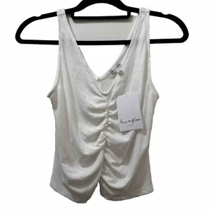 Love Fire Crop Tank Top Womens M White Ruched Clean Girl Demure Beachy Capsule - Picture 1 of 10