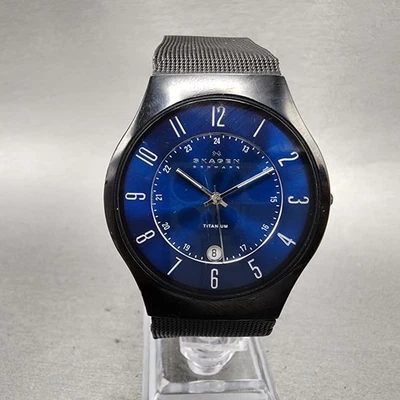 Relógio Skagen masculino 37mm mostrador preto titânio preto data T233XLTMN novo Batt RoundABC - Imagem 1 de 4