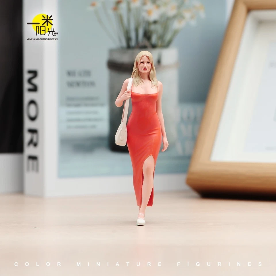 Diorama Scene Prop 1:18 Red Dress Beauty Doll Realistic Miniature Figure Toys - Image 1 of 4