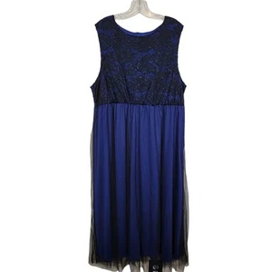 Shein Curve Women's Midi Dress Floral Lace Sleeveless Round Neck Blue Size 4XLl - Picture 1 of 6