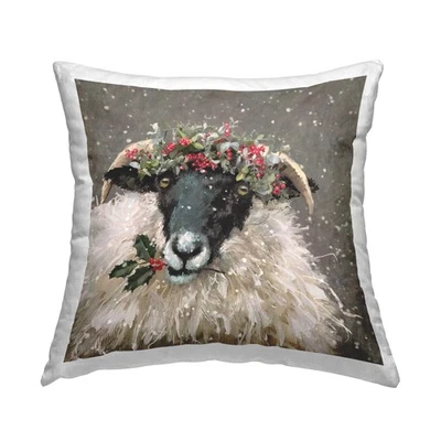 Almohada Snowy Holiday Sheep Holly Design de Pip Wilson, 18 x 18, bronceada Foto 1 de 4